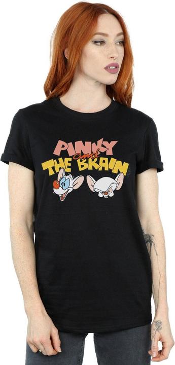 Actual product image Animaniacs Womens/Ladies Pinky And The Brain Heads Cotton Boyfriend T-Shirt (M)