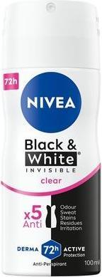 Image du produit NIVEA Black & White Invisible Clear Antiperspirant Spray 100ml (Spray, 100 ml)