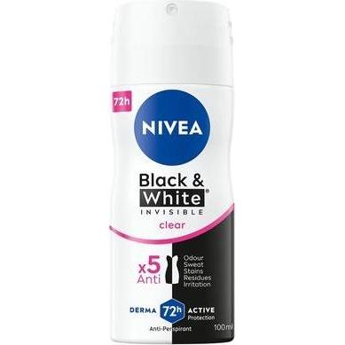 NIVEA, Deo, Black & White Invisible Clear Antiperspirant Spray 100ml (Spray, 100 ml)