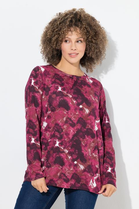 Immagine prodotto Ulla Popken Maglia dal taglio svasato con fiori, pieghe decorative, scollo a girocollo e maniche lunghe (50, 52)