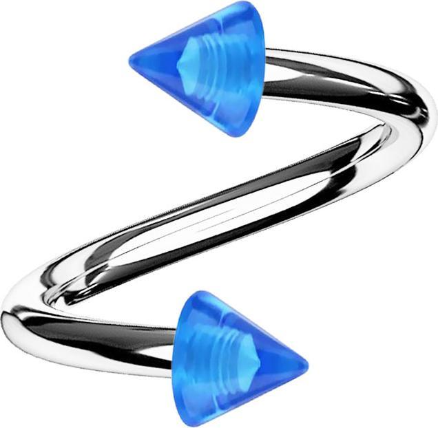 Actual product image Star Piercing Spiral silver with two cones dark blue transparent (Surgical steel 316L, Acrylic)