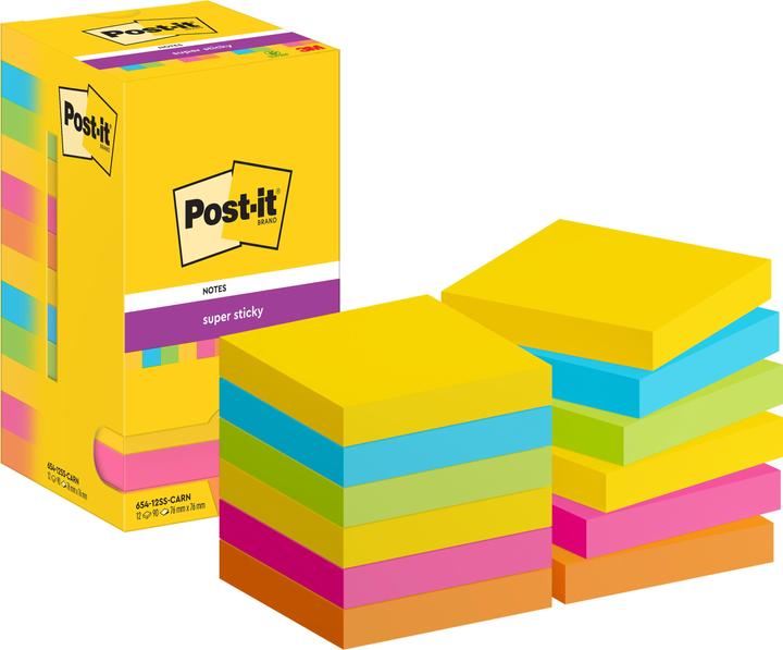 Immagine prodotto Post-it Blocchi per appunti Super Sticky 76 x 76 mm, Multicolore, 12 foglietti (7,6 x 7,6 cm)