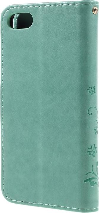 Produktbild Apfelkiste iPhone SE/8/7 Leder Tasche m. Kartenfach/Handschlaufe Butterfly, Türkis (Apple iPhone SE (3rd Gen))