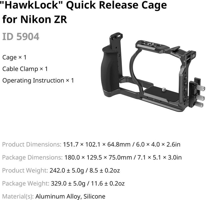 Produktbild SmallRig 5904 HawkLock Quick Release Cage for Nikon ZR (Cage)