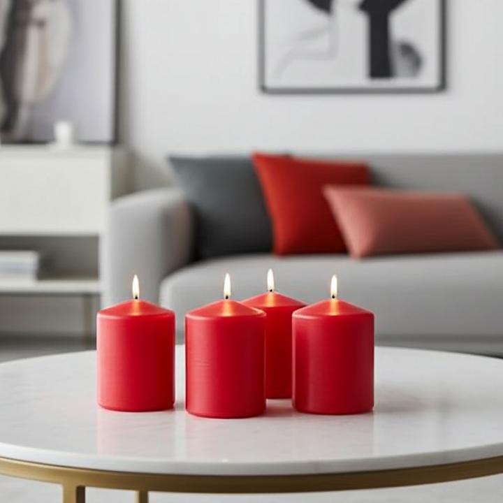 Produktbild Home&Styling Kerzen-Set, 4 Stück Stumpenkerzen, Ø 7 x 10 cm, rot (4 Stk.)