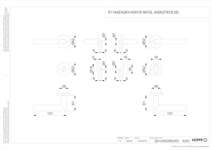 Actual product image Hoppe Rosette set Stockholm E1140Z/42KV/42KVS stainless steel F69 round SK/OL DIN left / right D/D (Door set)