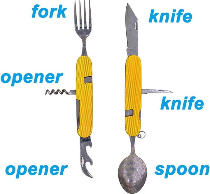 Actual product image König Design 6 in 1Camping Cutlery Set Folding Travel Cutlery Outdoor Armed Forces Field Cutlery