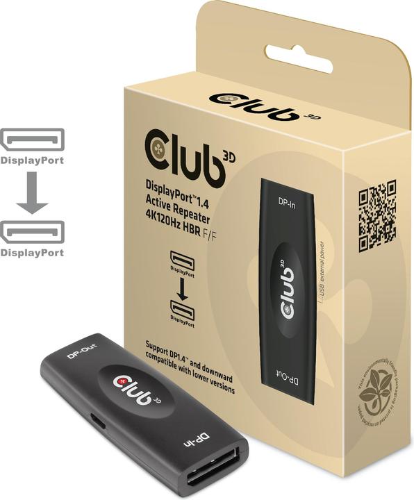 Club 3D DisplayPort 1.4 actieve repeater (USB 2.0, 2.50 cm)