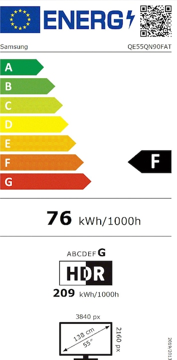 Energy Label Samsung QE55QN90F (55", QN90F, NeoQLED, Mini-LED, 4K, 2025)