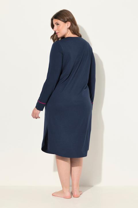 Immagine prodotto Ulla Popken Camicia da notte con modal, bordura, scollo a V e maniche lunghe (56)