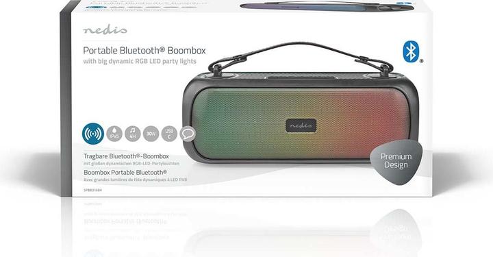 Produktbild Nedis Bluetooth® Party Boombox 4.5 hrs 2.0 30 W Medienwiedergabe: AUX/USB IPX5 Verknüpfbar Tragegrif (4.50 h, Akkubetrieb, Netzbetrieb)