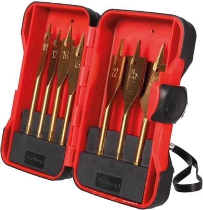 Actual product image Power tools & accessories FLAT WOOD DRILL SET - TITANIUM COATED - 7 pcs (10 mm, 12 mm, 16 mm, 19 mm, 22 mm, 25 mm, 32 mm)
