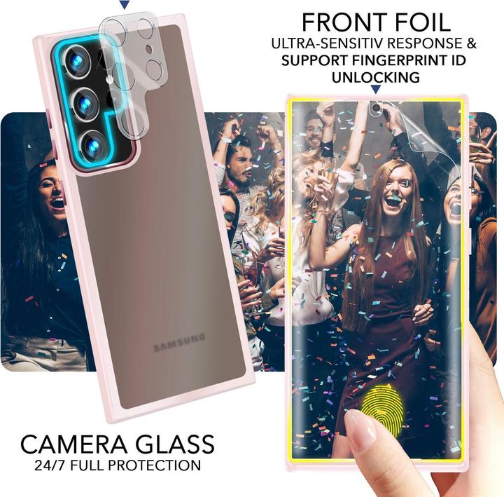 Immagine prodotto Nalia Cover ibrida semitrasparente con 2x vetro di protezione del display e 2x vetro della fotocamera (Samsung Galaxy S23 Ultra)