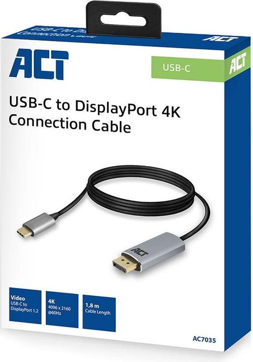 Produktbild ACT USB Typ C — DisplayPort (1.80 m, DisplayPort, 1.2)