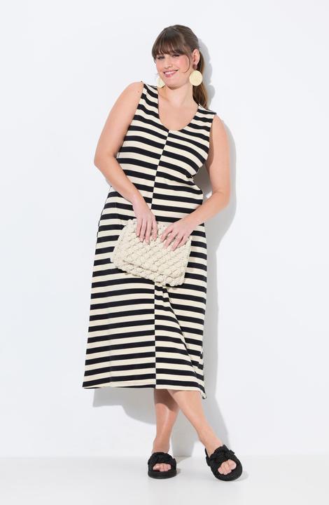 Actual product image Ulla Popken Eco Cotton Split Stripe Sleeveless A-Line Dress (50, 52)