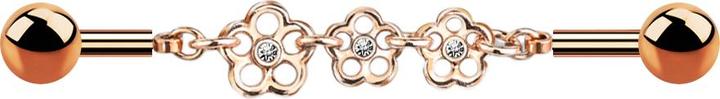 Produktbild Star Piercing Barbell rosegold Kette mit drei Blumen (Messing, Chirurgenstahl 316L)