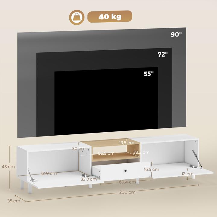 Actual product image Homcom TV Schrank Spanplatte Weiss+Naturholz (200 x 35 x 45 cm)