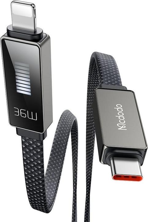 Actual product image Mcdodo Cable CA-4960 USB-C to Lightning with display 1.2m (black) (1.20 m, 36 W)