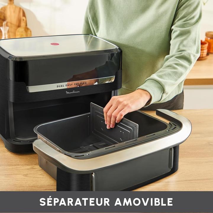 Image du produit Moulinex Friteuse à air Dual Easy Fry Flex avec séparateur FlexCook, 9 litres pour 8 personnes, 7 programmes