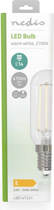 Produktbild Nedis LBE14T251 LED-Lampe E14 T25 4 W 470 lm 2700 K Warmweiss Klar 1 Stück (E14, 470 lm, 1x)