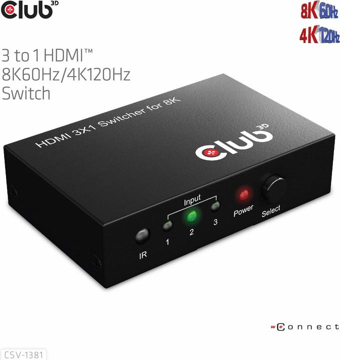 Produktbild Club 3D Club3D HDMI Switchbox 3 Eingänge -> 1 Ausgang 8K60Hz UHD retail