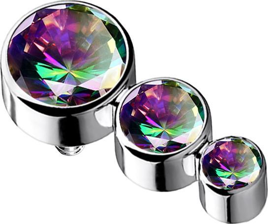 Produktbild Star Piercing Dermal Anchor silber mit drei Kristallen dunkel multicolor (ohne Messing, Titan G23)