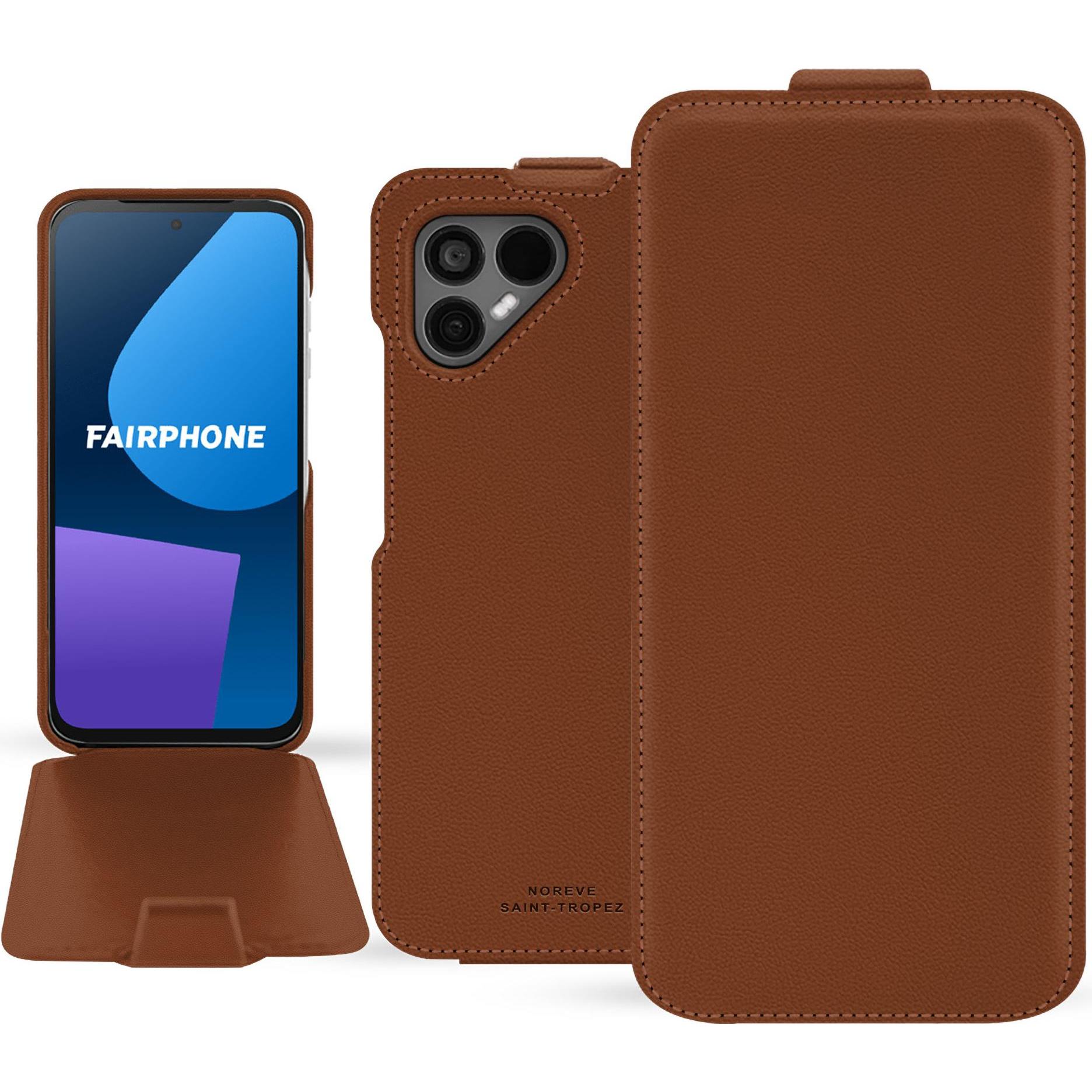Noreve Lederschutzhülle vertikal (OnePlus 5), Smartphone Hülle, Braun