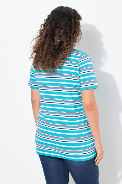 Actual product image Ulla Popken Colorful Striped Short Sleeve V-Neck Tee (56)