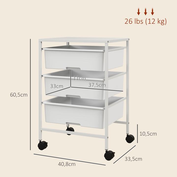 Image du produit Homcom Rollwagen Stahl, Kunststoff Weiss