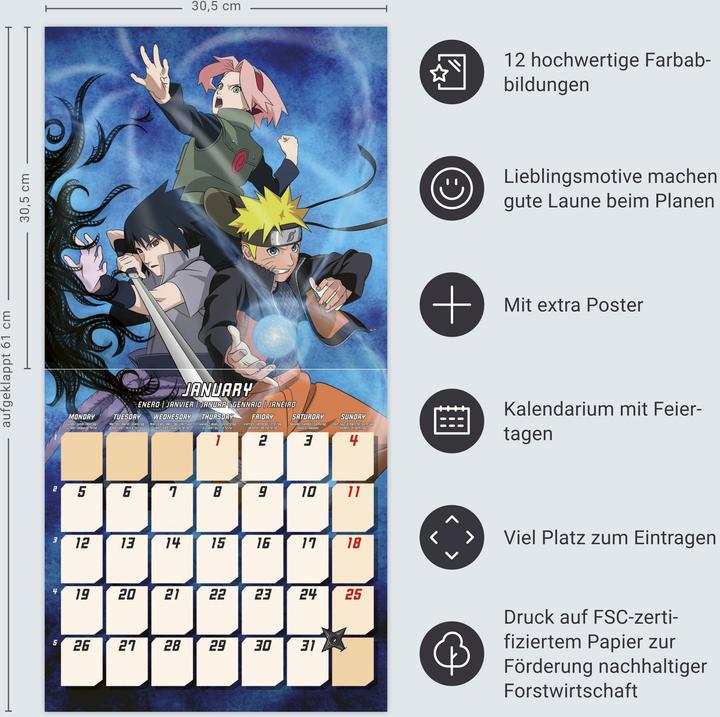 Produktbild Naruto Broschurkalender 2026 (30,5 x 30,5 cm)