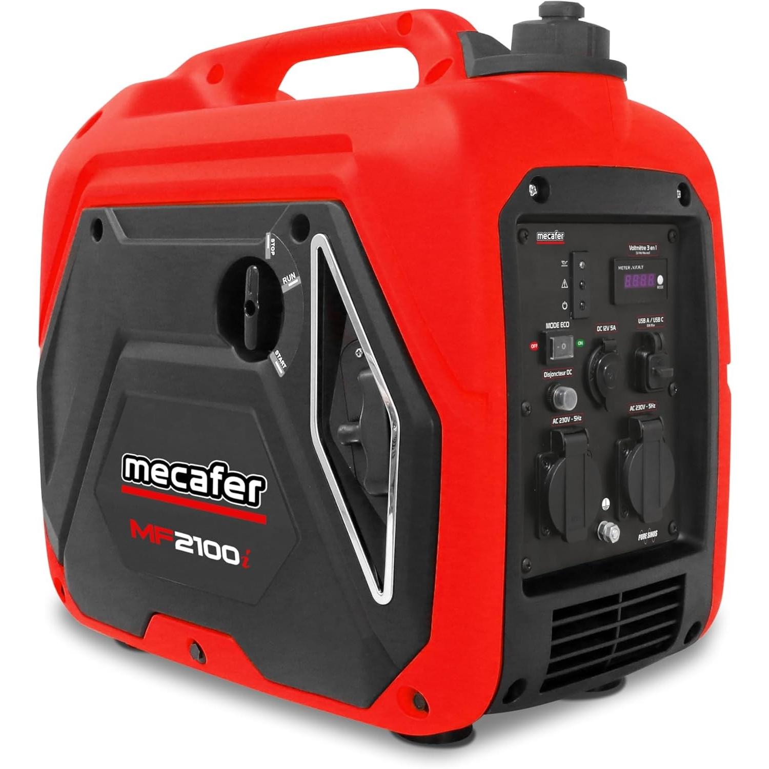 Mecafer, Generatore di corrente, Generatore inverter con tecnologia sinusoidale pura, 2050 W, 6 ore autonomia, 2 prese 230 V, USB (2000 W, 3.60 l)