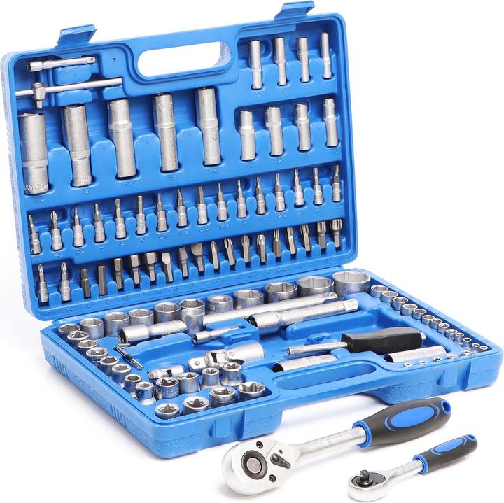 Actual product image Wiltec 108-piece Set of Socket Spanners Ratchet Box with 1/2" (12.5mm) and 1/4" (6.3mm) Drive