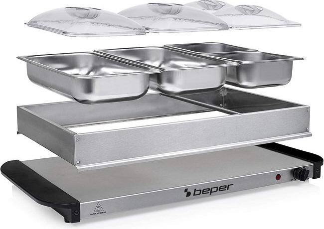 Productafbeelding Beper P101tem002 Buffet Warmer with 4 Removable Trays and Hot Plate Base