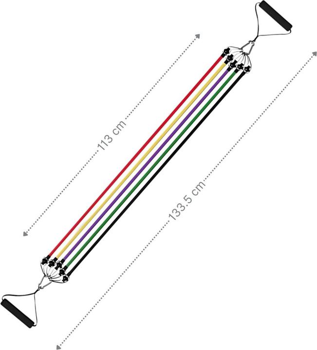 Produktbild Hermex 11-tlg. Set Resistance-Band Fitnessband Trainingsband Widerstandsband (1.34 m, Stark, Extra Stark, Mittel, Leicht)