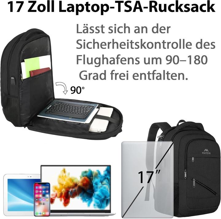 Image du produit Matein Laptop-Rucksack 17 Zoll mit USB Ladeanschluss