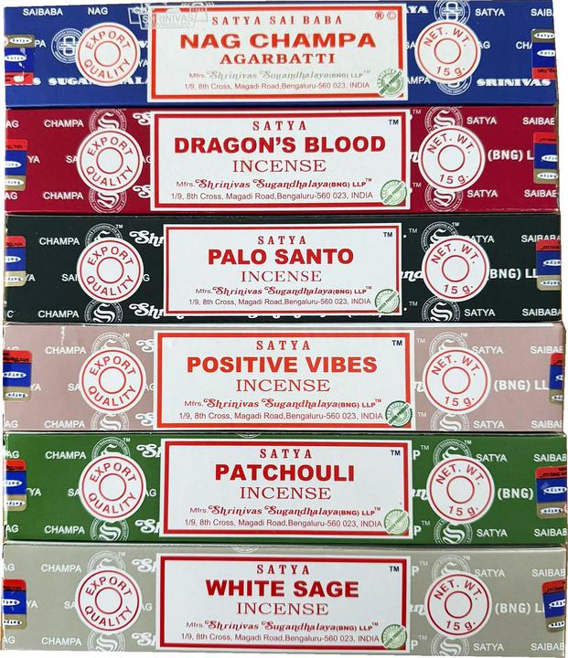 Nag Champa Satya Box with 6 Satya Incense Packs 15 g each