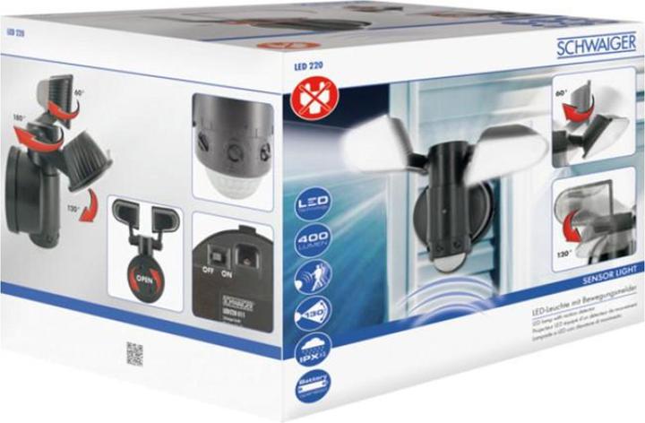 Productafbeelding Schwaiger 400 Lm, LED, 130° PIR (400 lm, IP44)