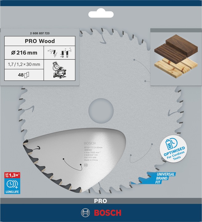 Immagine prodotto Bosch Professional Zubehör Lama per sega circolare a batteria PRO Wood, 216 x 1,7 x 30 mm