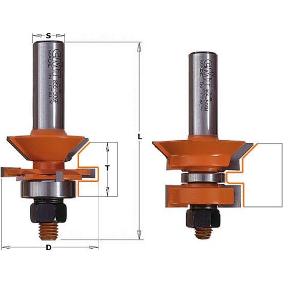 CMT, Punte per fresa, 955.506.11 Set für Nut- und Federverbindung mit V-Nut-Schaft 12 mm