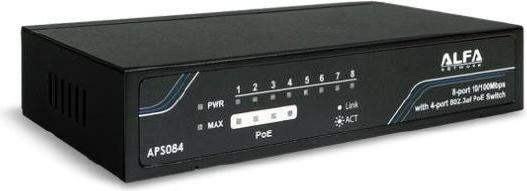 Alfa Network APS084 - Desktop Ethernet Switch, 8-Port 10/100 Mbps with 4-Port PoE (8 ports)