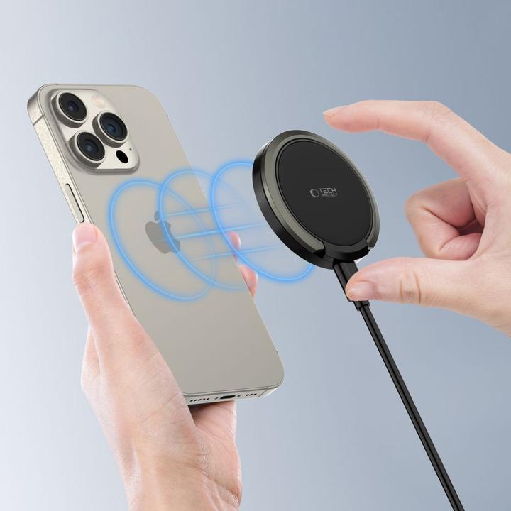 Produktbild Tech-Protect QI15W-A33 inductive charger with MagSafe and stand with USB-A / USB-C cable - black (15 W)