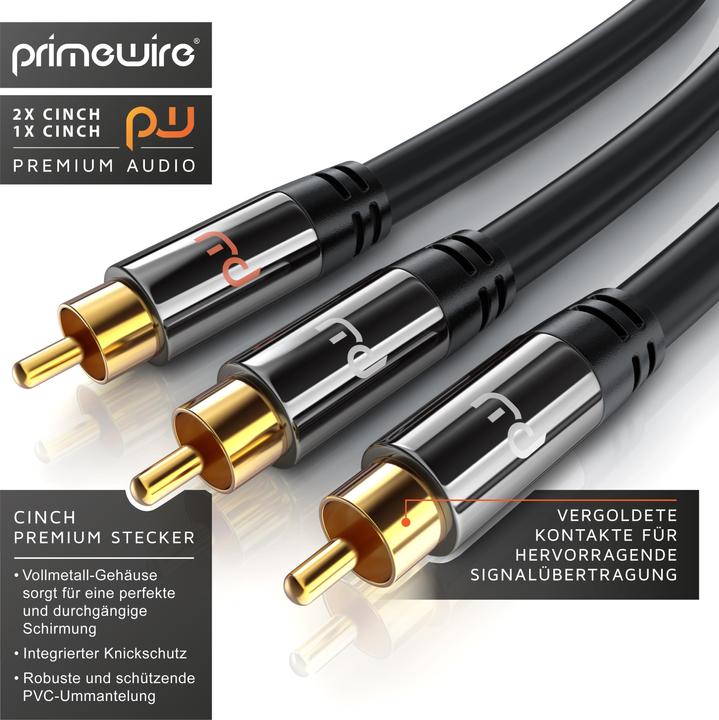 Produktbild Primewire Cinch Audio Kabel - Y-Cinch Koaxialkabel - Subwooferkabel - 1 Cinch-Stecker zu 2 Cinch-Stecker (7.50 m, Cinch Kabel)