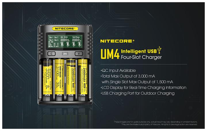 Actual product image Nitecore UM4 USB-Ladegerät (1 pcs., 14500, 16340, 18650, Chargers without battery)