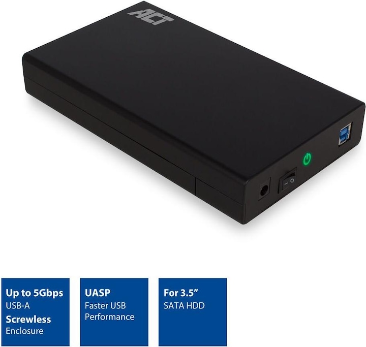 Actual product image 3.5" SATA hard drive enclosure, screwless, USB 3.2 Gen1 (3.5")