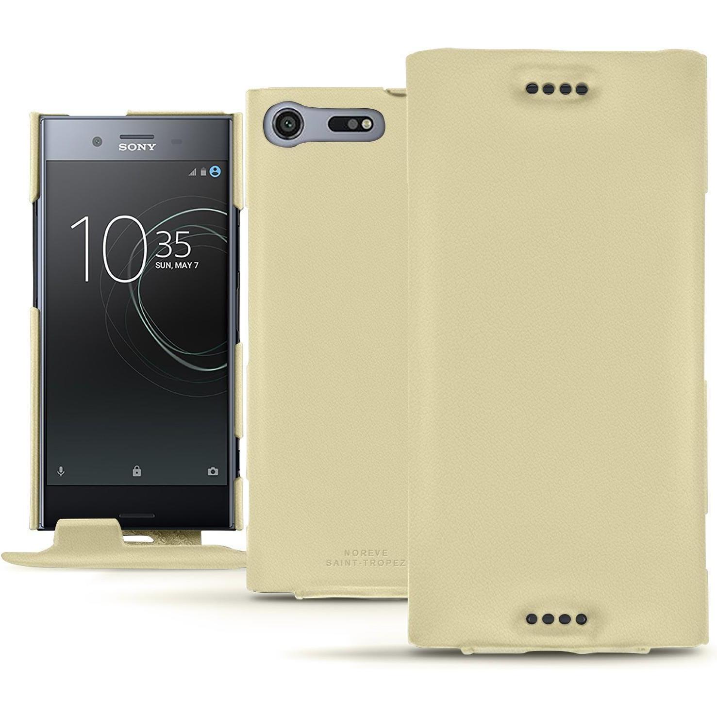 Noreve Lederschutzhülle vertikal (Sony Xperia XZ Premium), Smartphone Hülle, Beige