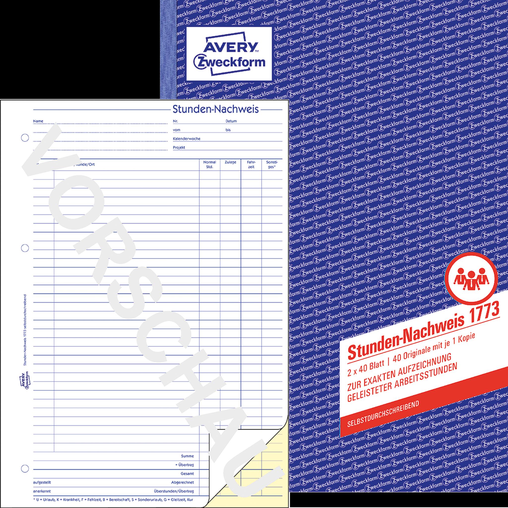 Avery, Formular, Arbeitszeiterfassung / Stunden-Nachweis (40 x)
