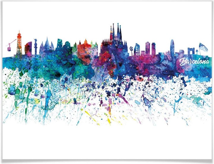 Immagine prodotto Trenddeko Skyline ad acquerello di Barcellona (100 x 80 cm)