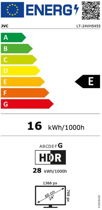 Energie-Label JVC LT-24VH5455 24 Zoll Fernseher Smart TV Powered by TiVo (HD-Ready, HDR, Triple-Tuner, 6 Monate HD (24", LED, HD, 2024)