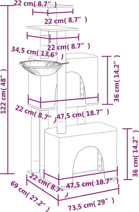 Produktbild vidaXL Kratzbaum (122 cm, Hellgrau)