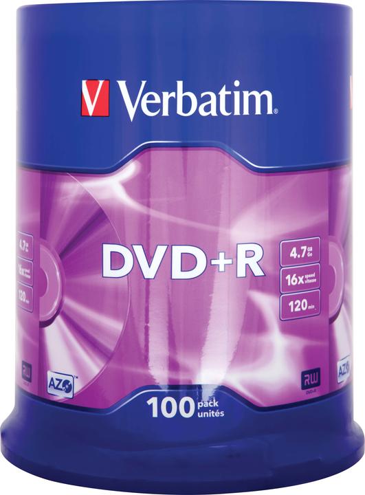 Produktbild Verbatim DVD+R Matt Silver, 4.7GB, 16x, 100er Spindel (100 x)